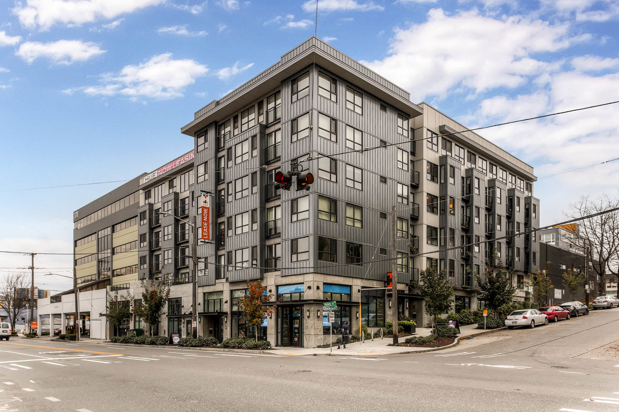 701 Dexter sits prominently on the corner of the block in the Lake Union neighborhood