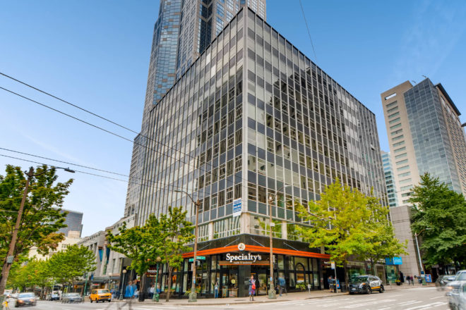 The Logan Building, a 10-story international style building in downtown Seattle, WA