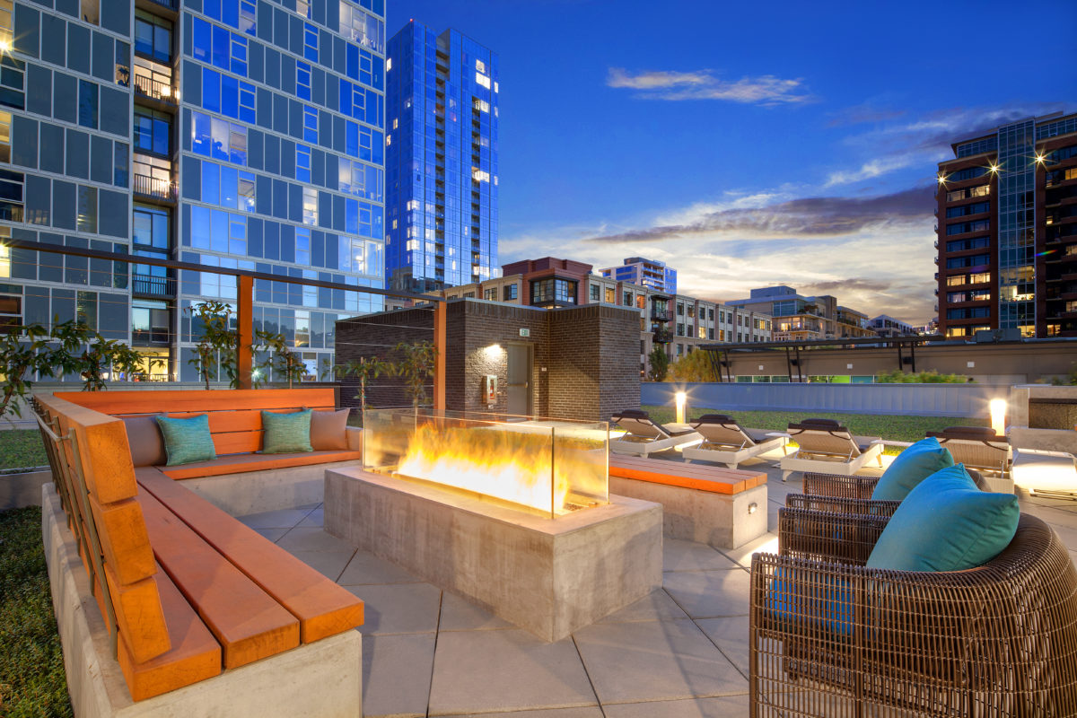 The rooftop terrace at NV features a green roof and sustainable finishes.