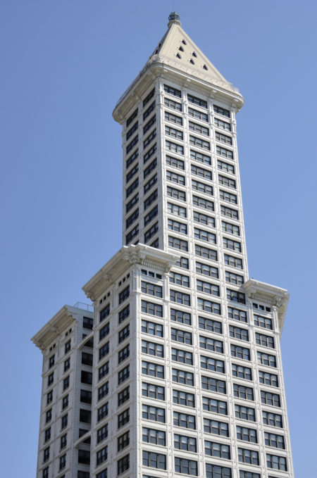 The Smith Tower is historic 38-story building and an example of neoclassical architecture in Seattle, Wash.