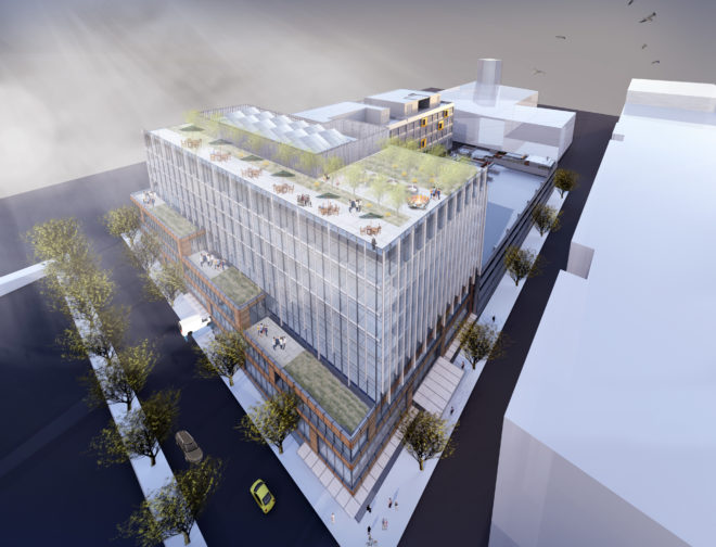 A rendering of Unico's 9-story, 200,000sf development project, Yale & Thomas