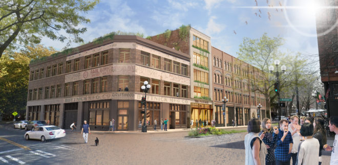 A rendering of Grand Central Block in Seattle's Pioneer Square neighborhood