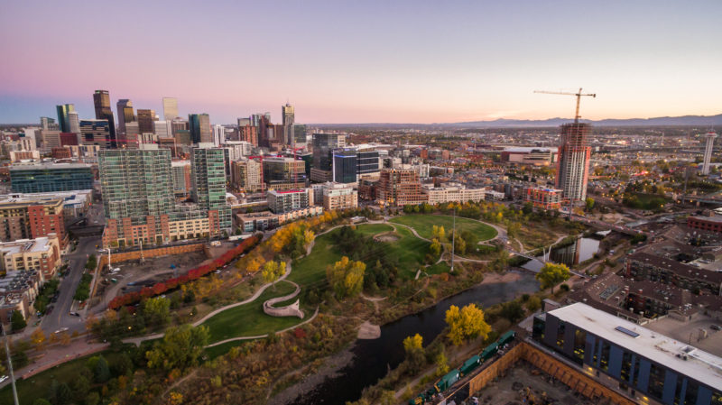 An aerial view of downtown Denver