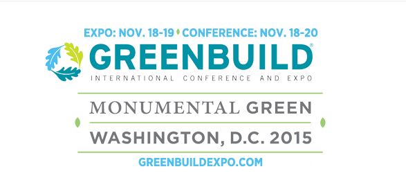2015 Greenbuild conference and expo information, which takes place in Washington, D.C.