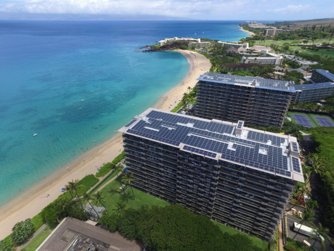 The Whaler on Maui’s Kaanapali Beach with solar panels