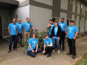 Unico employees take part in the company’s first company-wide day of community service. Named “All Hands Day,” the effort took place Oct. 5, 2018, across three states, six cities, and represented employees from 8 cities. In the above photograph, the Spokane team poses for a photograph after supporting Volunteers of America.
