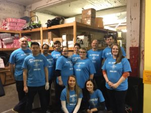 Unico employees take part in the company's first company-wide day of community service. Named "All Hands Day," the effort took place Oct. 5, 2018, across three states, six cities, and represented employees from 8 cities. Unico, a private equity real estate investment firm, is headquartered in Seattle with presence in Denver, Portland, Ore., Nashville, Austin, and Salt Lake City. In the image, a group of Unico employees pose for a group photo donning custom blue t-shirts created for the event.