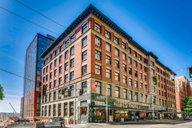 Exterior photograph of the Colman Building, a historic City of Seattle landmark located in Seattle's Waterfront. The commercial real estate investment company Unico Properties acquired the asset in May 2019.
