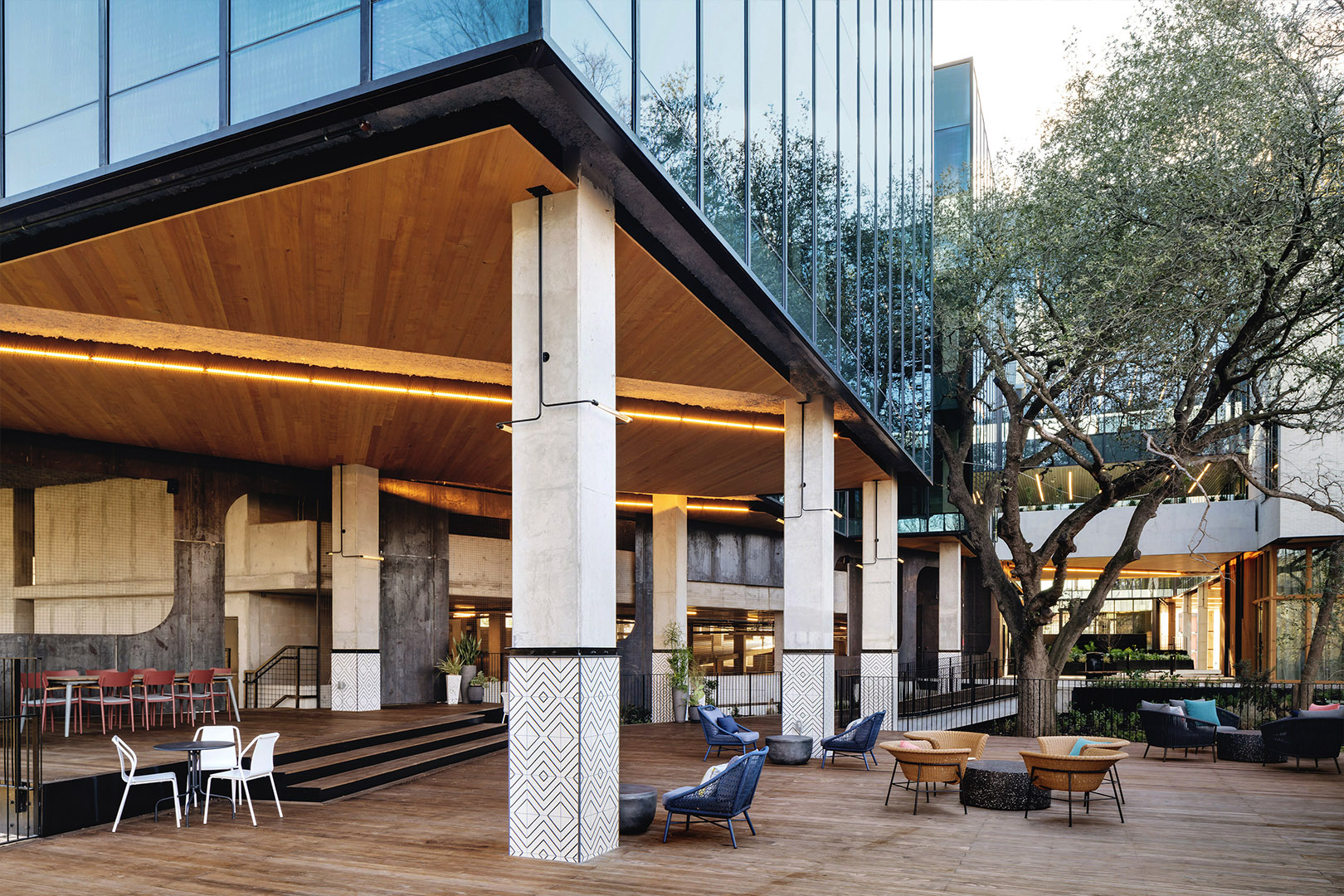 The newly constructed outdoor deck space at Bouldin Creek office building in Austin, Texas. Photograph by Chase Daniel.
